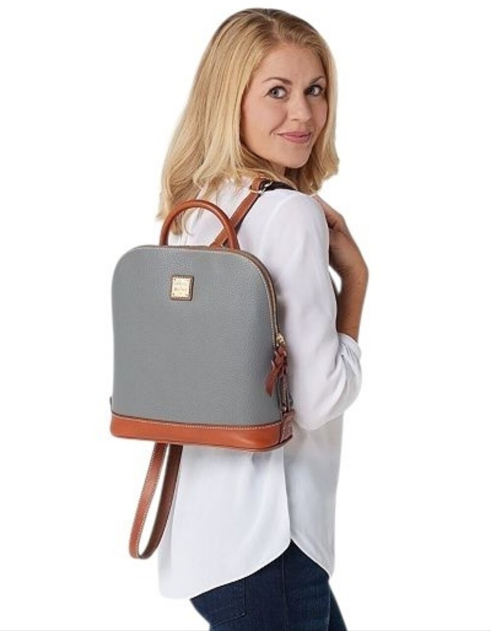 Dooney & Bourke Zip Pod Leather Backpack With Tan Leather Trim